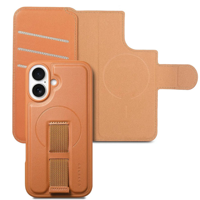 CASENEO For iPhone 17 Magnetic Case RFID Blocking Wallet Detachable Leather Phone Cover with Wristband - Brown - 3
