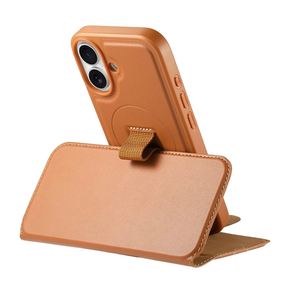 CASENEO For iPhone 17 Magnetic Case RFID Blocking Wallet Detachable Leather Phone Cover with Wristband - Brown - 5