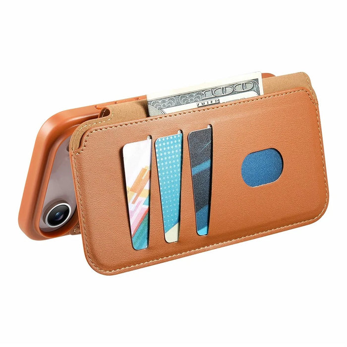 CASENEO For iPhone Air Magnetic Case RFID Blocking Wallet Detachable Leather Phone Cover with Wristband - Brown - 7