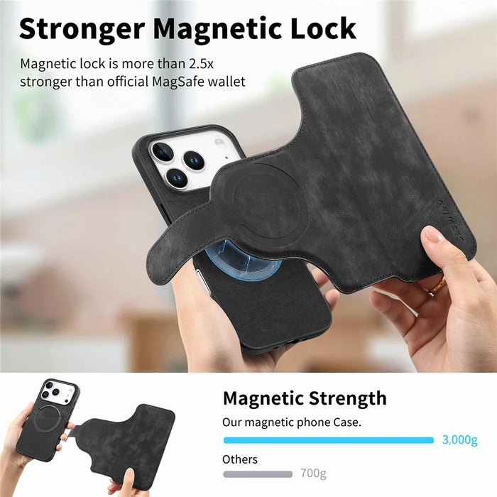 CASENEO MW-03 For iPhone 18 Pro Max / 17 Pro Max Case with Detachable Wallet Leather + TPU Phone Cover - Black - 7