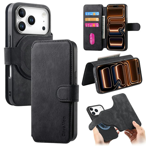 CASENEO MW-03 For iPhone 18 Pro / 17 Pro Case with Detachable Wallet Leather + TPU Phone Cover - Black - 1
