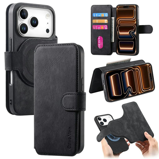 CASENEO MW-03 For iPhone 18 Pro / 17 Pro Case with Detachable Wallet Leather + TPU Phone Cover - Black - 1