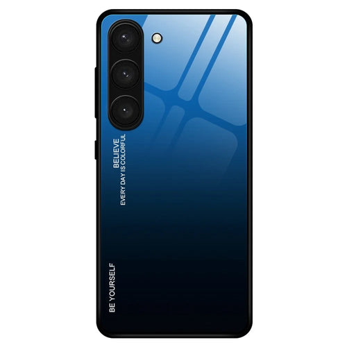 Gradient Color Phone Case for Samsung Galaxy S23 Tempered Glass Shockproof Case Hard PC Soft TPU Fame Anti-Fall Cover - Blue  /  Black - 1