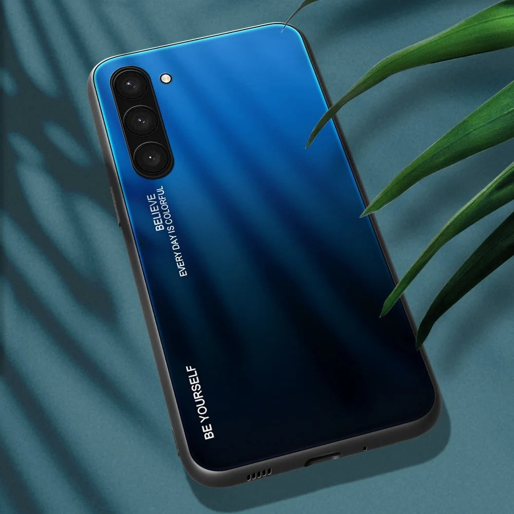Gradient Color Phone Case for Samsung Galaxy S23 Tempered Glass Shockproof Case Hard PC Soft TPU Fame Anti-Fall Cover - Blue  /  Black - 3