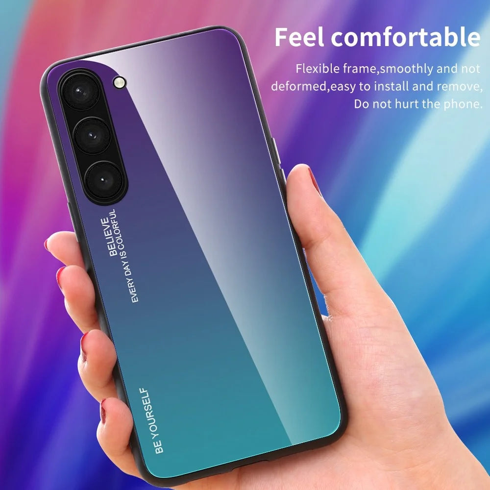 Gradient Color Phone Case for Samsung Galaxy S23 Tempered Glass Shockproof Case Hard PC Soft TPU Fame Anti-Fall Cover - Blue  /  Black - 7