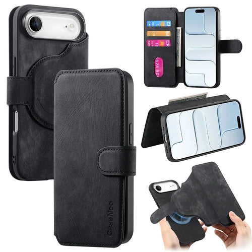 CASENEO MW-03 For iPhone Air Case with Detachable Wallet Leather + TPU Phone Cover - Black - 1