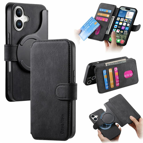 CASENEO MW-03 For iPhone 17 Case with Detachable Wallet Leather + TPU Phone Cover - Black - 1
