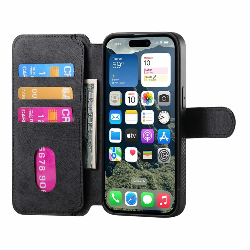 CASENEO MW-03 For iPhone 17 Case with Detachable Wallet Leather + TPU Phone Cover - Black - 2