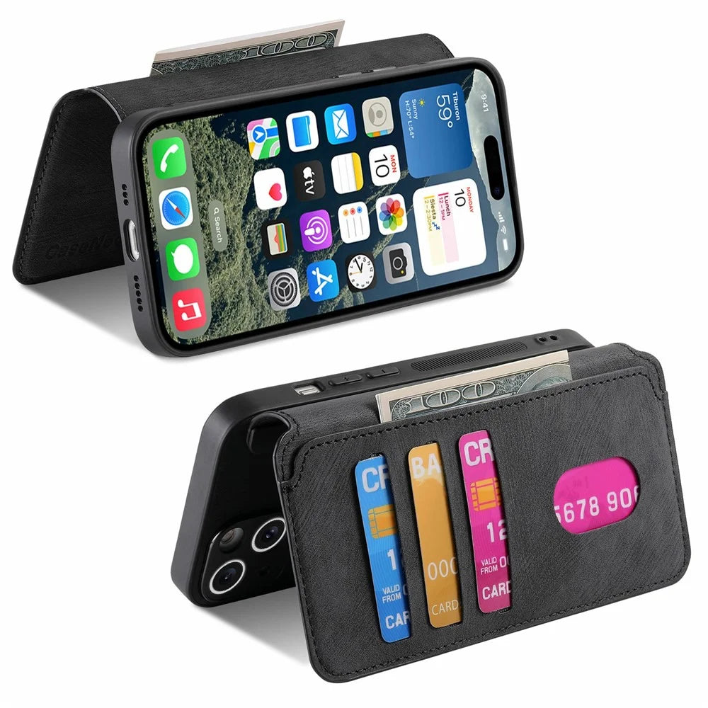 CASENEO MW-03 For iPhone 17 Case with Detachable Wallet Leather + TPU Phone Cover - Black - 3
