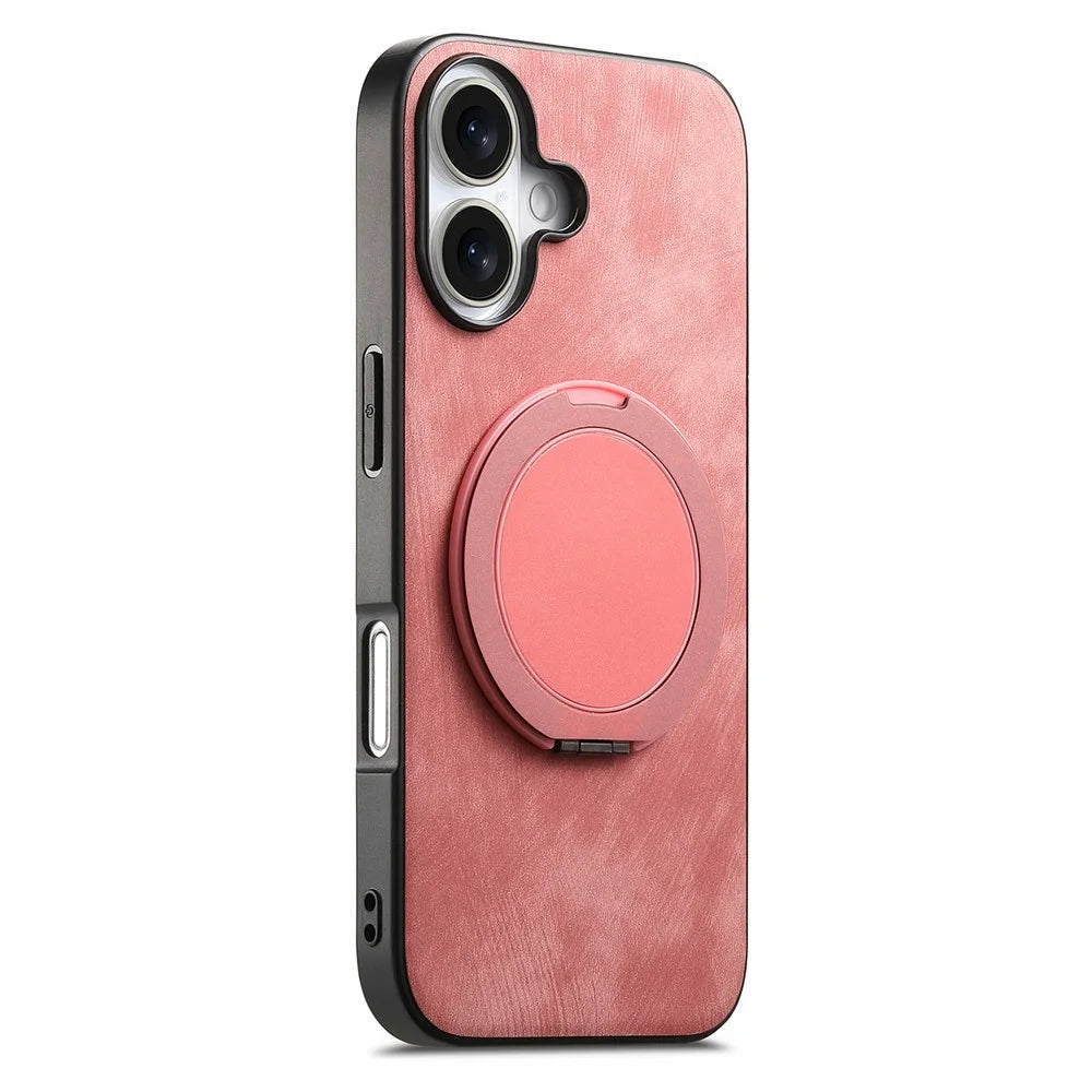 For iPhone 17 Phone Case with Rotating Kickstand Stress Relief Retro Leather Back Cover - Pink - 2
