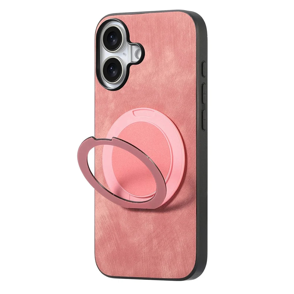 For iPhone 17 Phone Case with Rotating Kickstand Stress Relief Retro Leather Back Cover - Pink - 3