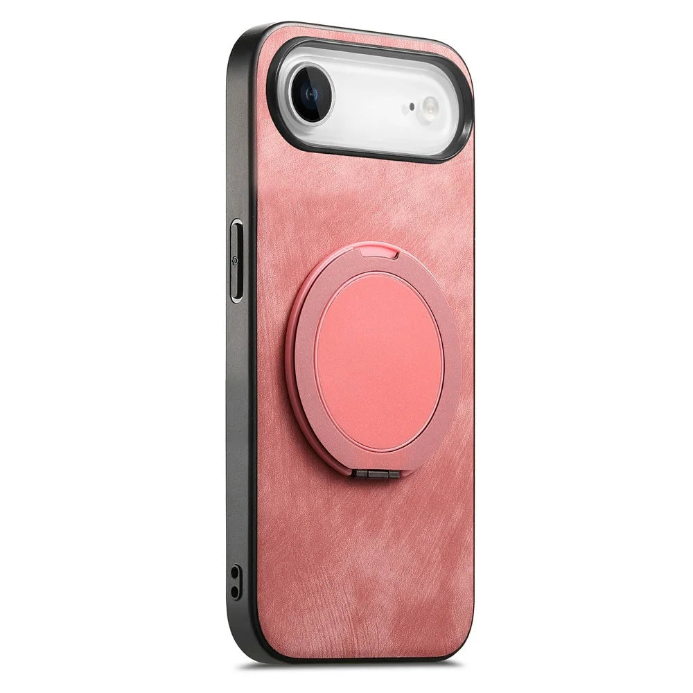 For iPhone Air Phone Case with Rotating Kickstand Stress Relief Retro Leather Back Cover - Pink - 2