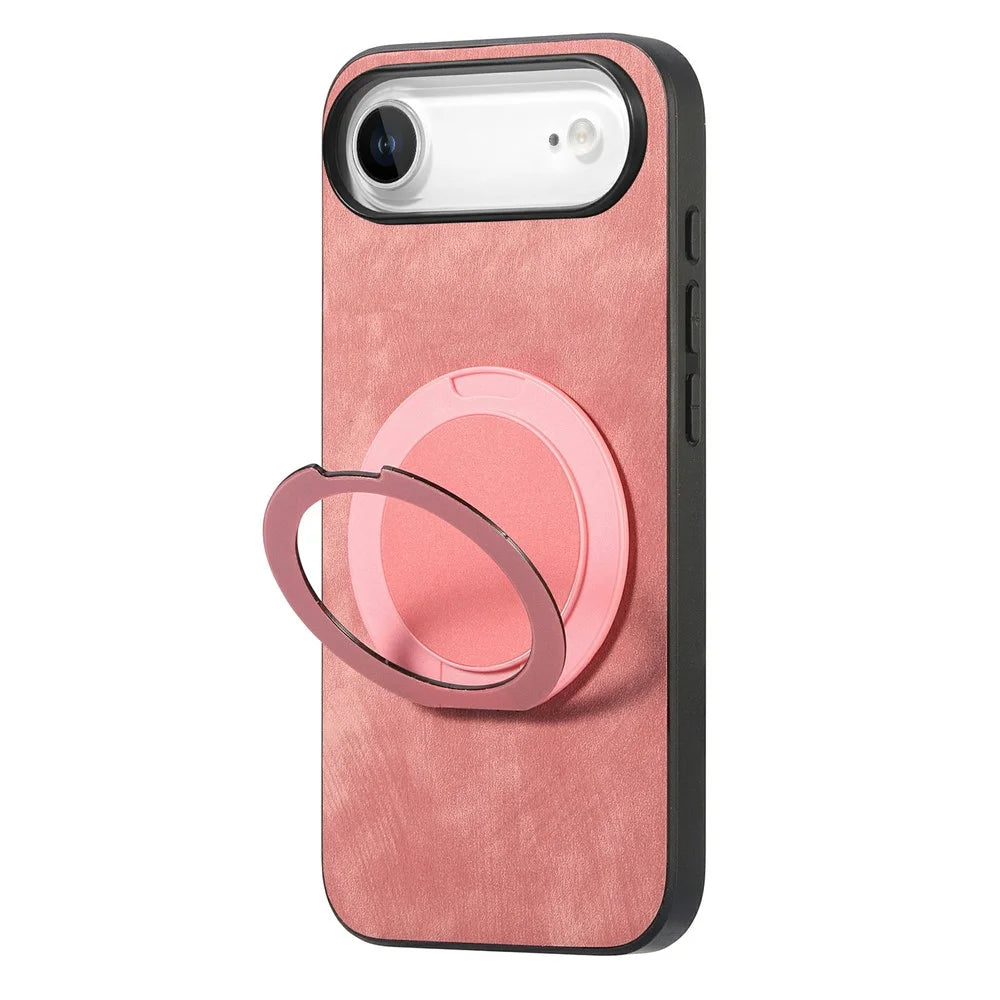 For iPhone Air Phone Case with Rotating Kickstand Stress Relief Retro Leather Back Cover - Pink - 3