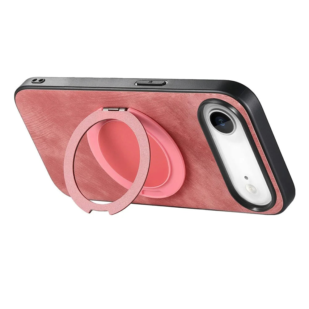 For iPhone Air Phone Case with Rotating Kickstand Stress Relief Retro Leather Back Cover - Pink - 5