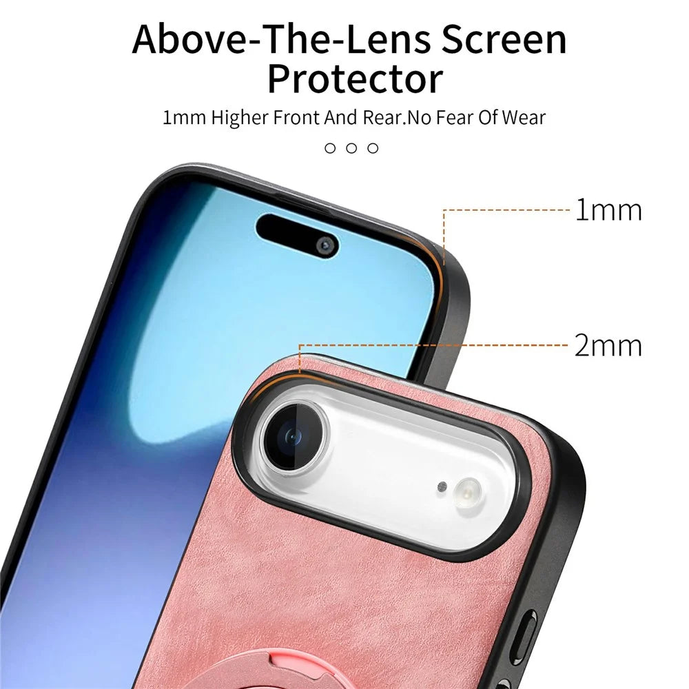 For iPhone Air Phone Case with Rotating Kickstand Stress Relief Retro Leather Back Cover - Pink - 7