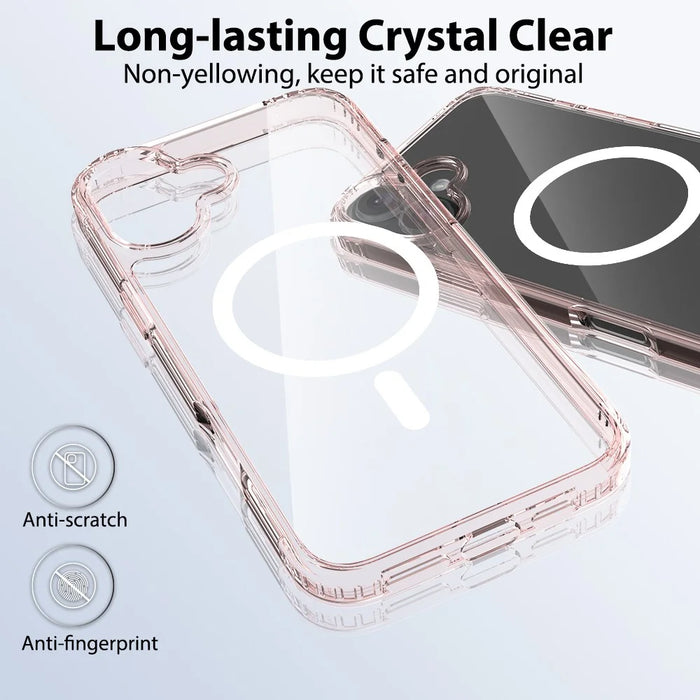 For iPhone 16 Plus Case Compatible with MagSafe PC + TPU Clear Phone Cover with Tempered Glass Screen Protector - Pink - 2