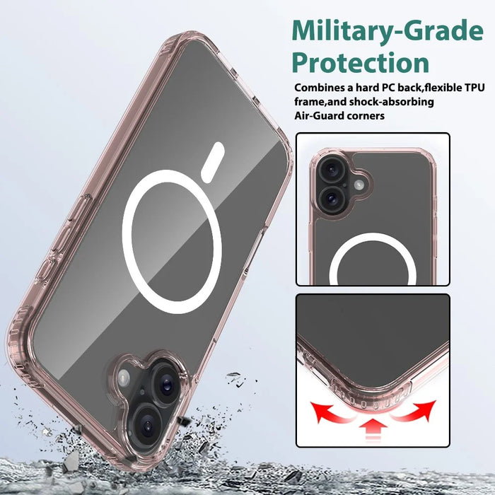 For iPhone 16 Plus Case Compatible with MagSafe PC + TPU Clear Phone Cover with Tempered Glass Screen Protector - Pink - 3