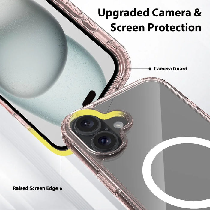For iPhone 16 Plus Case Compatible with MagSafe PC + TPU Clear Phone Cover with Tempered Glass Screen Protector - Pink - 5