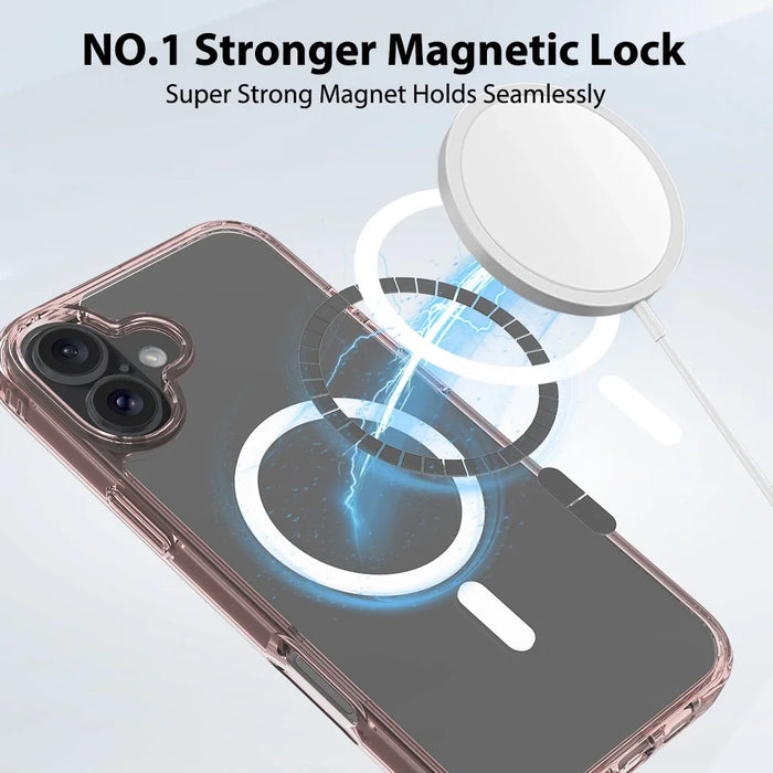 For iPhone 16 Plus Case Compatible with MagSafe PC + TPU Clear Phone Cover with Tempered Glass Screen Protector - Pink - 6