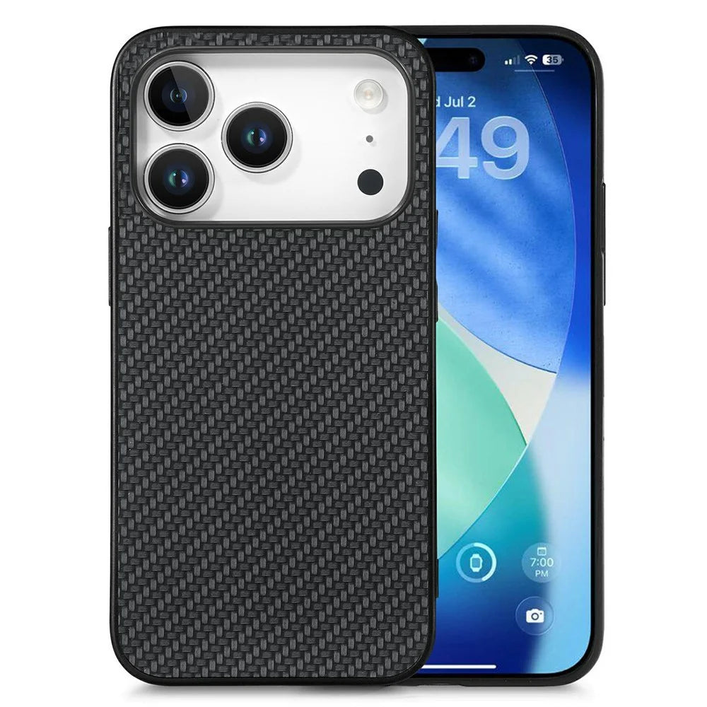 For iPhone 17 Pro Case Carbon Fiber Texture PU Leather + PC + TPU Phone Cover - Black - 1
