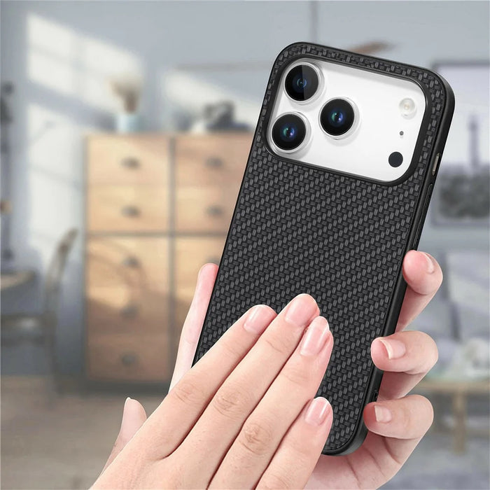 For iPhone 17 Pro Case Carbon Fiber Texture PU Leather + PC + TPU Phone Cover - Black - 6