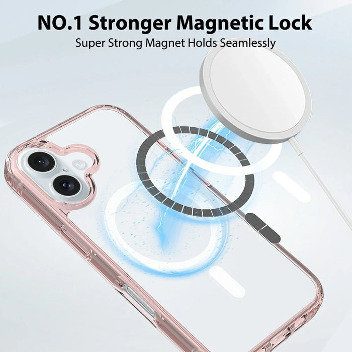 For iPhone 16 Case Compatible with MagSafe PC + TPU Clear Phone Cover with Tempered Glass Screen Protector - Pink - 2