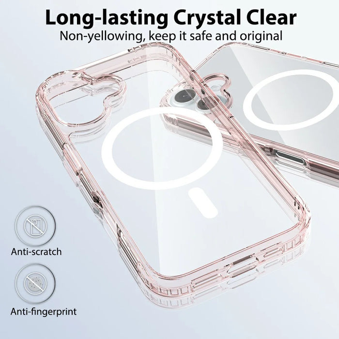 For iPhone 16 Case Compatible with MagSafe PC + TPU Clear Phone Cover with Tempered Glass Screen Protector - Pink - 3