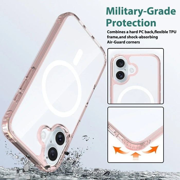 For iPhone 16 Case Compatible with MagSafe PC + TPU Clear Phone Cover with Tempered Glass Screen Protector - Pink - 4