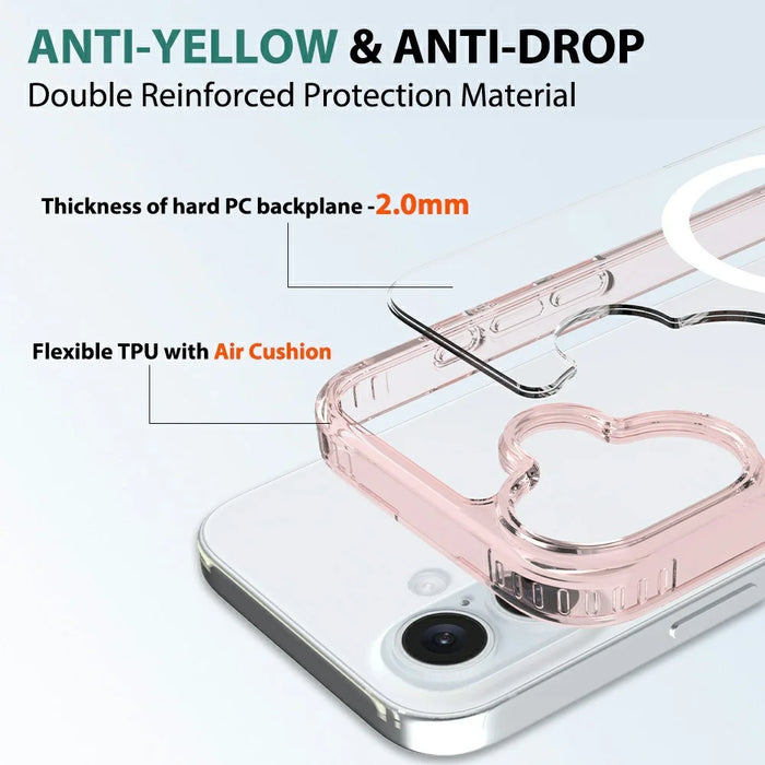 For iPhone 16 Case Compatible with MagSafe PC + TPU Clear Phone Cover with Tempered Glass Screen Protector - Pink - 5