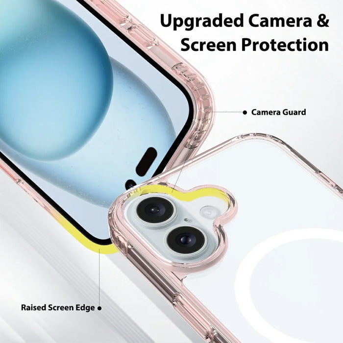 For iPhone 16 Case Compatible with MagSafe PC + TPU Clear Phone Cover with Tempered Glass Screen Protector - Pink - 6