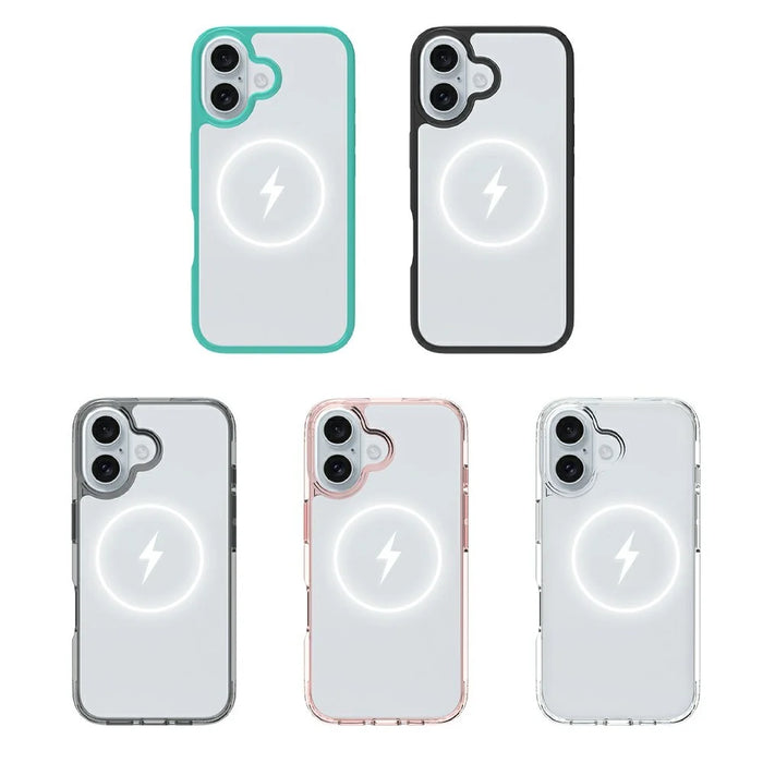 For iPhone 16 Case Compatible with MagSafe PC + TPU Clear Phone Cover with Tempered Glass Screen Protector - Pink - 7
