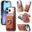 For iPhone 17 Pro Max Case Cloth Texture Leather + PC + TPU Phone Cover with Detachable Magnetic Ring Kickstand Card Holder - Brown - 1