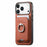 For iPhone 17 Pro Max Case Cloth Texture Leather + PC + TPU Phone Cover with Detachable Magnetic Ring Kickstand Card Holder - Brown - 2