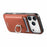 For iPhone 17 Pro Max Case Cloth Texture Leather + PC + TPU Phone Cover with Detachable Magnetic Ring Kickstand Card Holder - Brown - 3