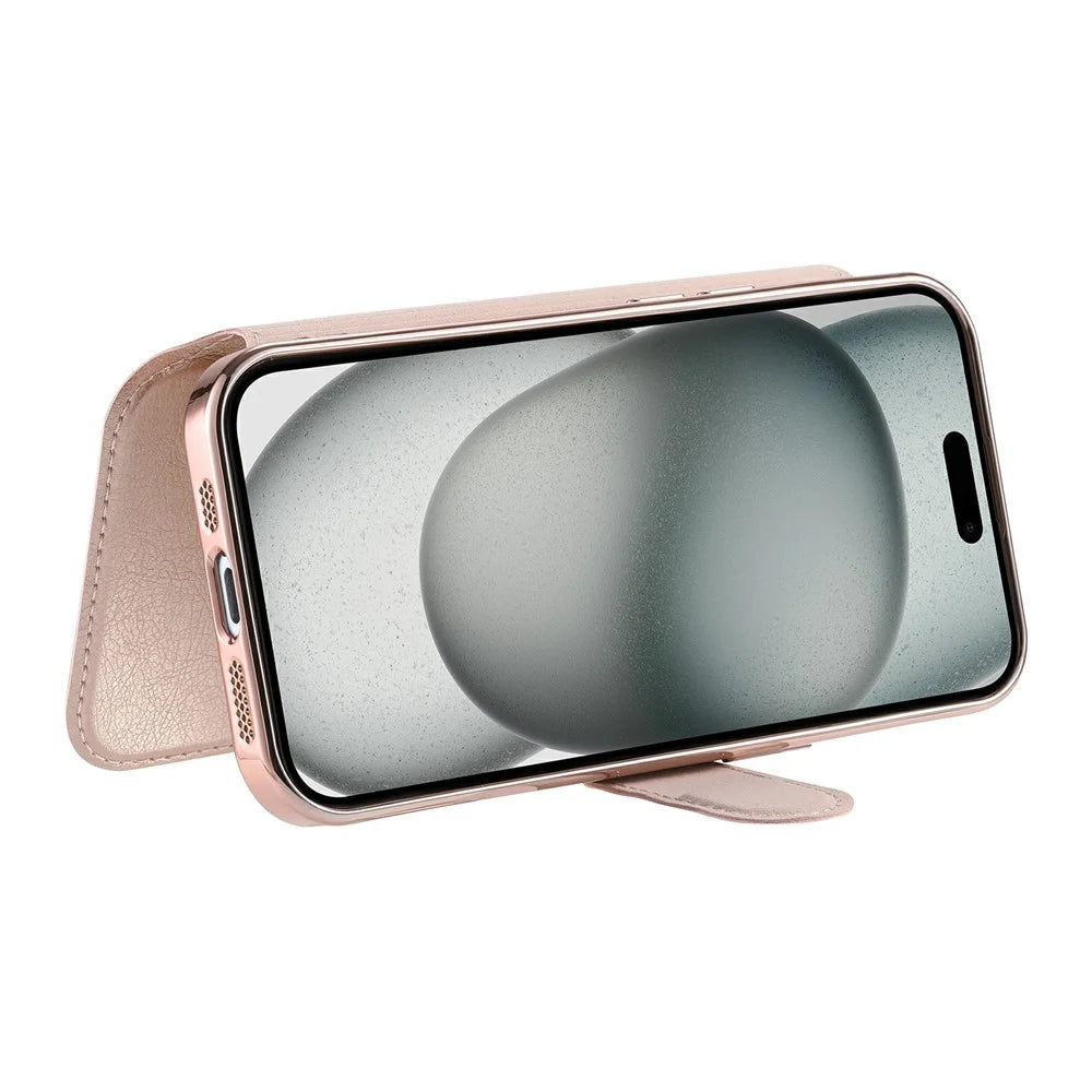 For iPhone 18 Pro Max / 17 Pro Max Case Compatible with MagSafe Detachable Leather Phone Cover with Lens Film - Rose Gold - 3