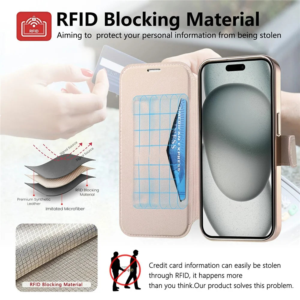 For iPhone 18 Pro Max / 17 Pro Max Case Compatible with MagSafe Detachable Leather Phone Cover with Lens Film - Rose Gold - 6