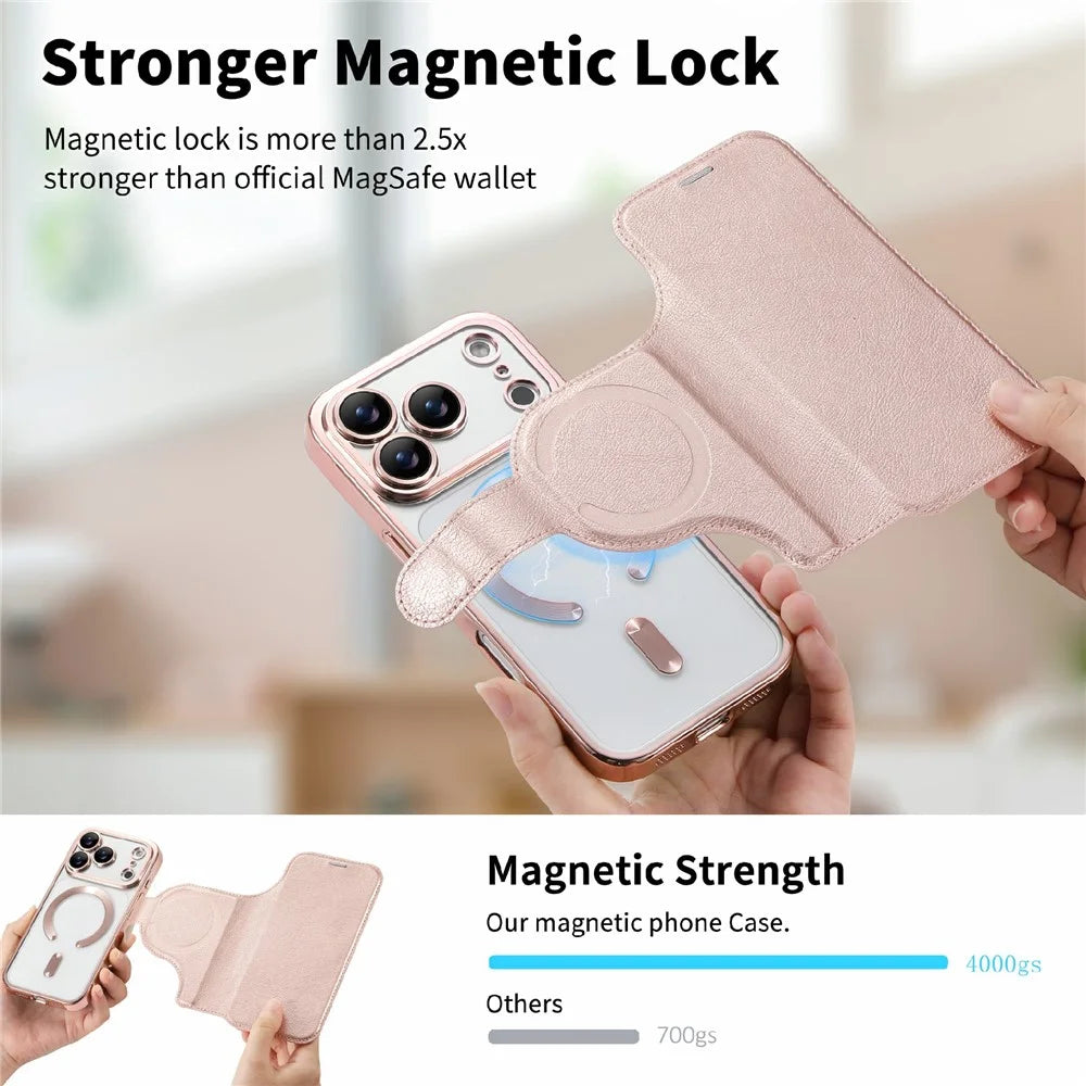 For iPhone 18 Pro Max / 17 Pro Max Case Compatible with MagSafe Detachable Leather Phone Cover with Lens Film - Rose Gold - 7