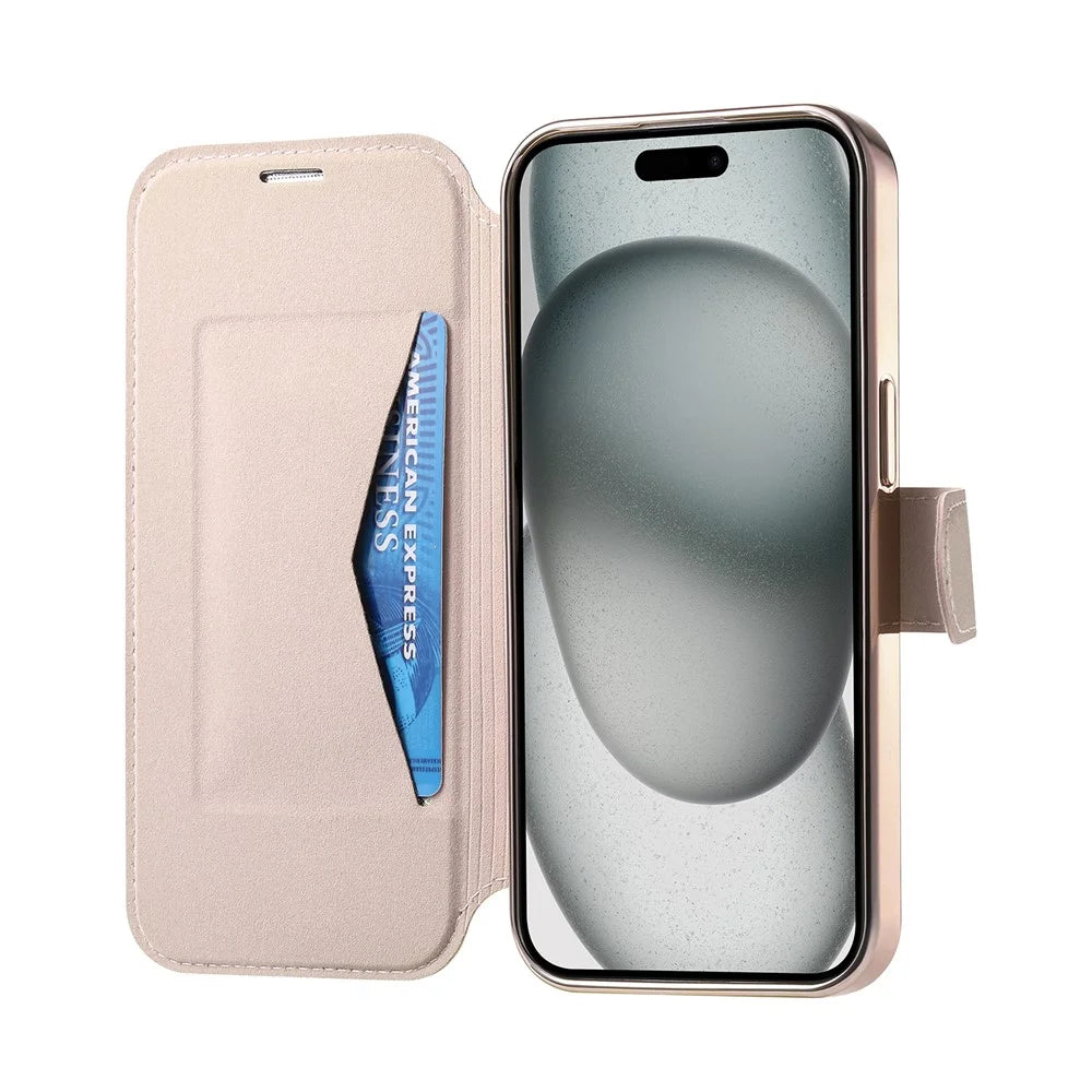 For iPhone Air Case Compatible with MagSafe Detachable Leather Phone Cover with Lens Film - Rose Gold - 2