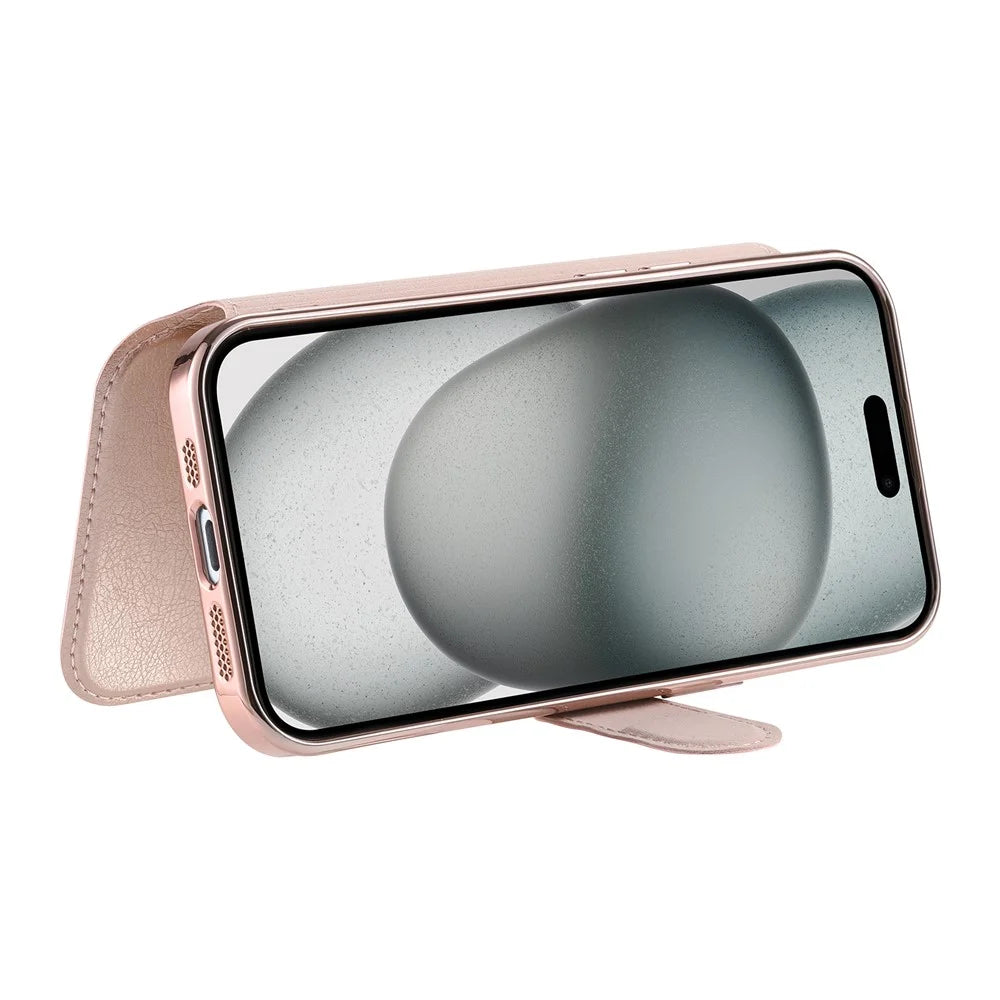 For iPhone Air Case Compatible with MagSafe Detachable Leather Phone Cover with Lens Film - Rose Gold - 3