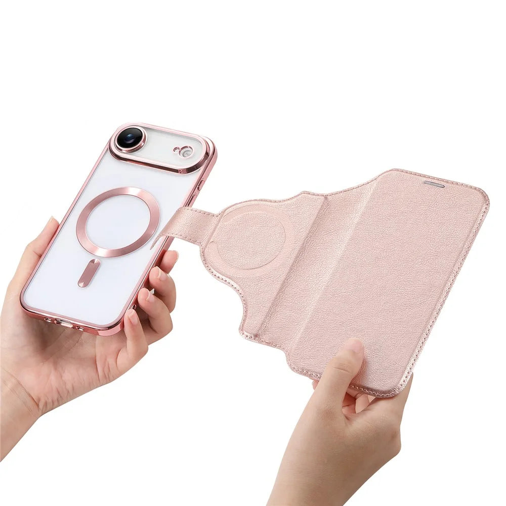 For iPhone Air Case Compatible with MagSafe Detachable Leather Phone Cover with Lens Film - Rose Gold - 5