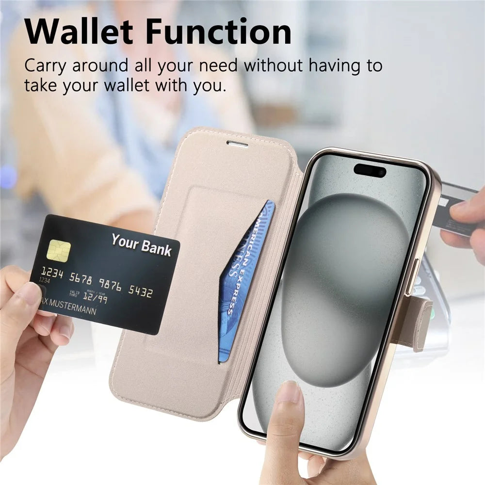 For iPhone Air Case Compatible with MagSafe Detachable Leather Phone Cover with Lens Film - Rose Gold - 7