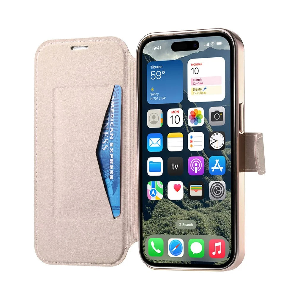 For iPhone 17 Case Compatible with MagSafe Detachable Leather Phone Cover with Lens Film - Rose Gold - 2