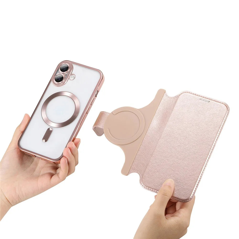 For iPhone 17 Case Compatible with MagSafe Detachable Leather Phone Cover with Lens Film - Rose Gold - 5