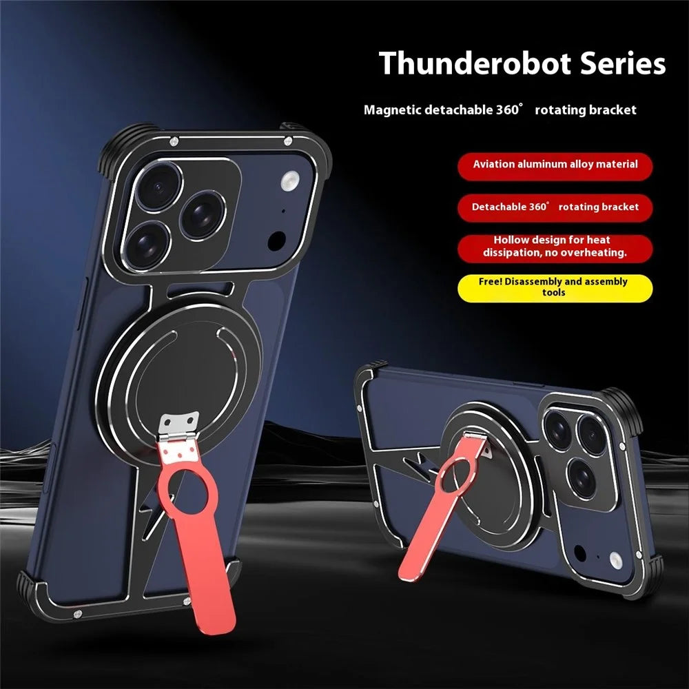 For iPhone 17 Pro Magnetic Case Aluminum Alloy Framless Phone Cover with Kickstand / Lens Protector - Orange - 3