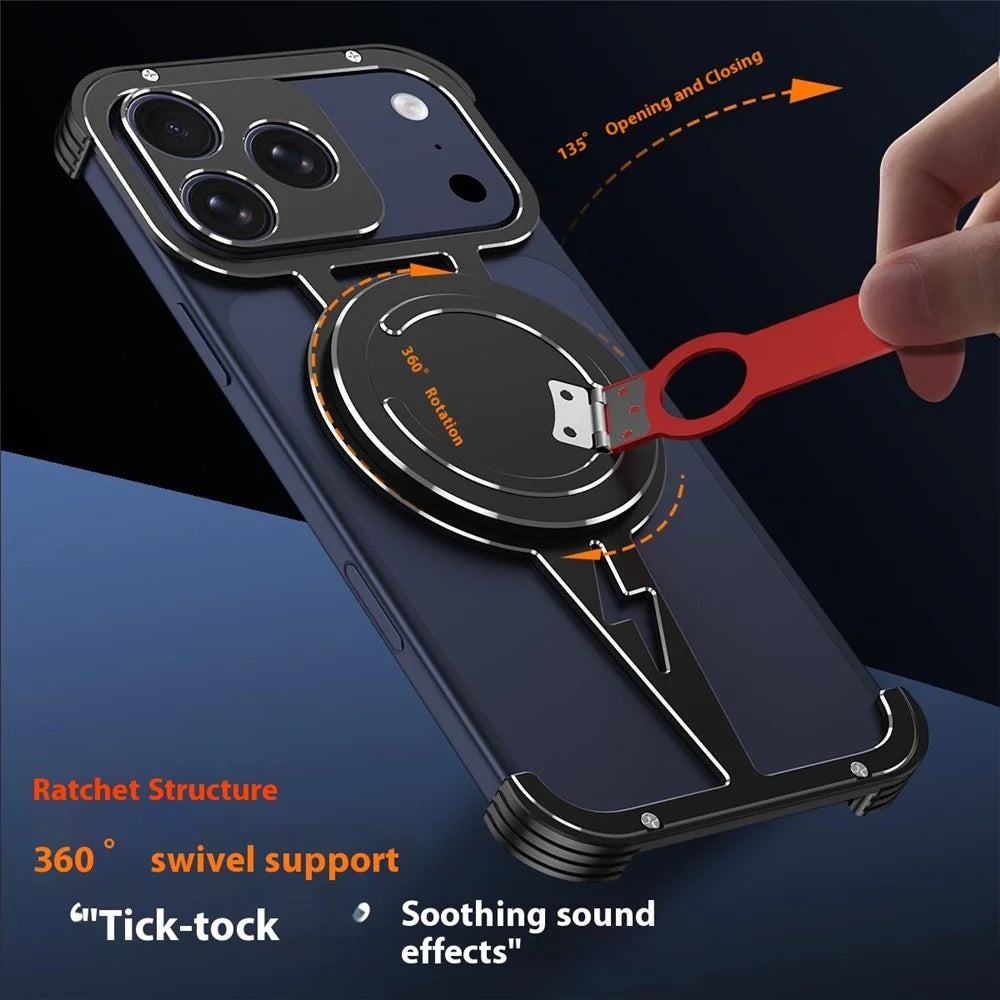 For iPhone 17 Pro Magnetic Case Aluminum Alloy Framless Phone Cover with Kickstand / Lens Protector - Orange - 6
