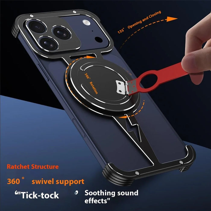 For iPhone 17 Pro Magnetic Case Aluminum Alloy Framless Phone Cover with Kickstand / Lens Protector - Orange - 6