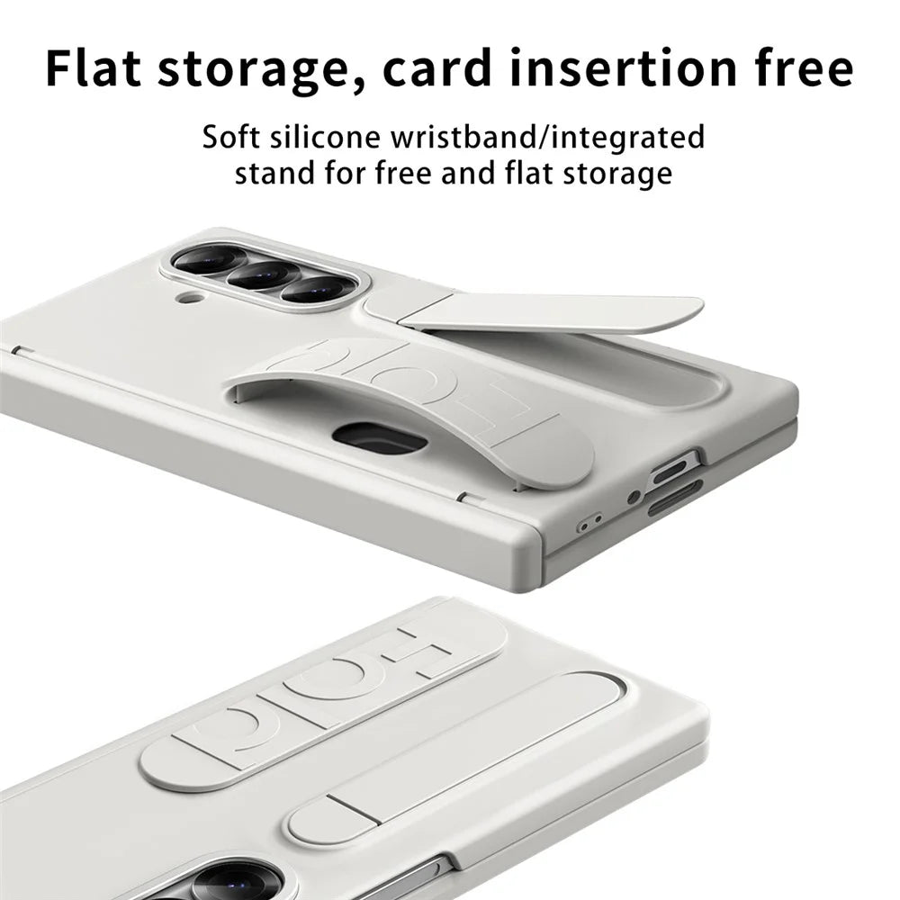 For Samsung Galaxy Z Fold7 5G Case Kickstand Wristband PC Phone Cover with Card Holder - White - 4