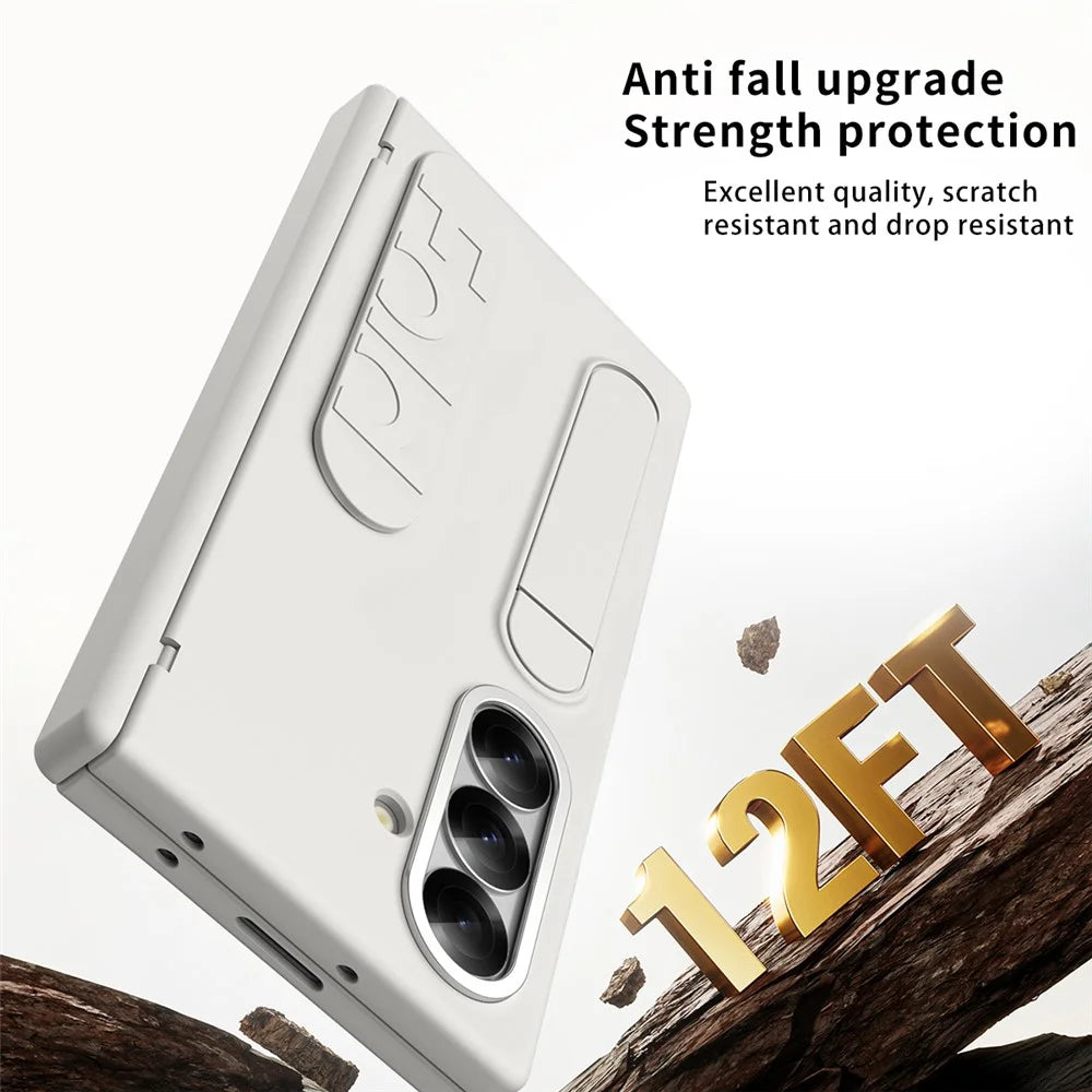 For Samsung Galaxy Z Fold7 5G Case Kickstand Wristband PC Phone Cover with Card Holder - White - 5