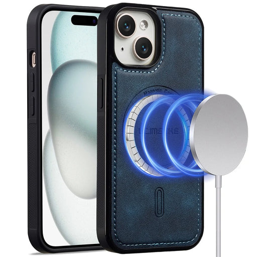 LC.IMEEKE L6 For iPhone 15 Case PU Leather Coated PC TPU Phone Cover Compatible with MagSafe - Blue - 1