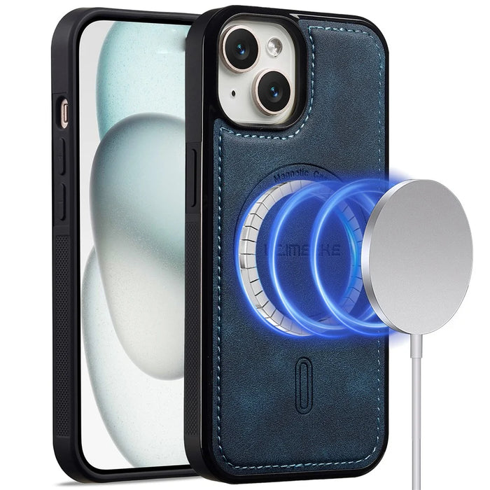 LC.IMEEKE L6 For iPhone 14 / 13 Case PU Leather Coated PC TPU Phone Cover Compatible with MagSafe - Blue - 1